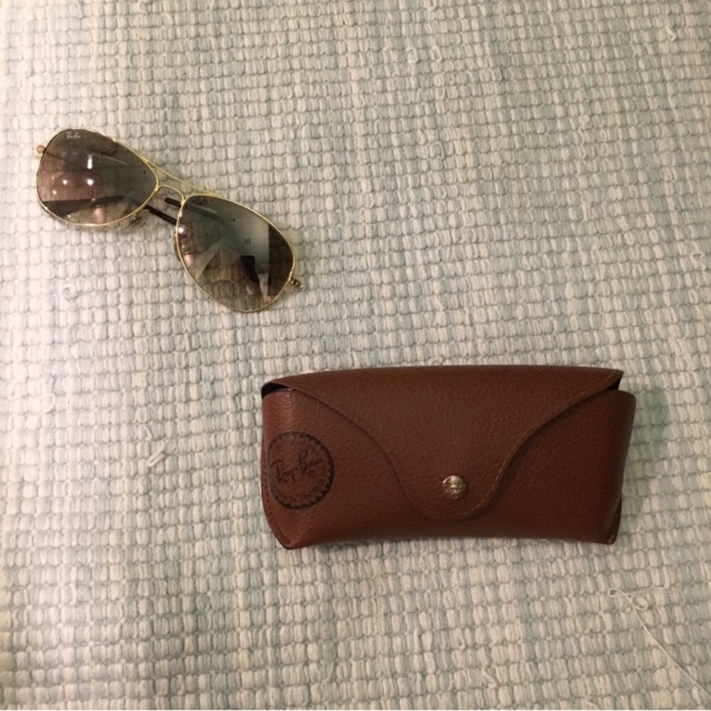 Ray-Ban golden rim sunglasses and case